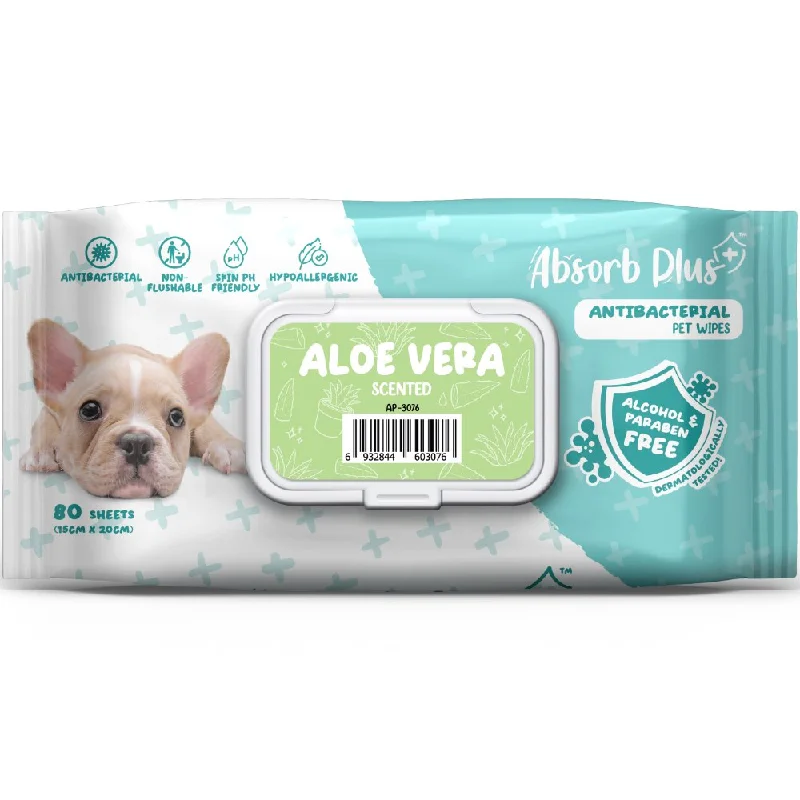 4 FOR $15: Absorb Plus Antibacterial Aloe Vera Scented Pet Wipes 80ct