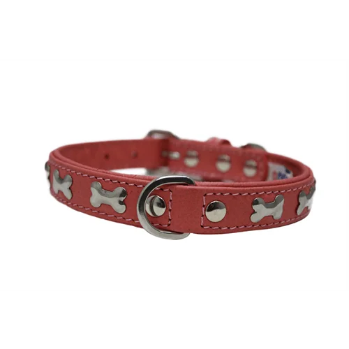 Rotterdam Bones Dog Collar - Metal Bones fitted - Bubblegum Pink