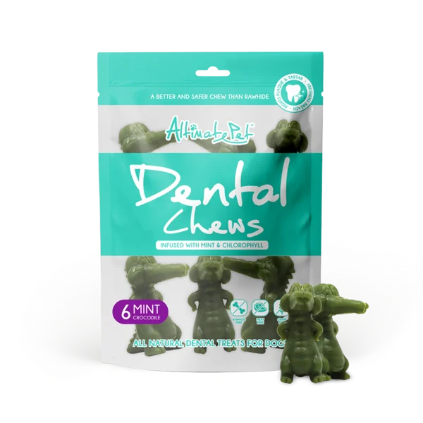 Altimate Pet Dog Dental Chews Infused with Mint & Chlorophyll - Mint Crocodile 6pcs