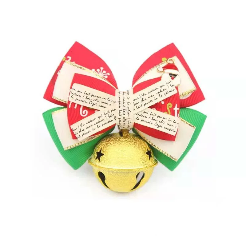 Christmas Elk Ribbon Bow Collar with Golden Bell for Dogs and Cats