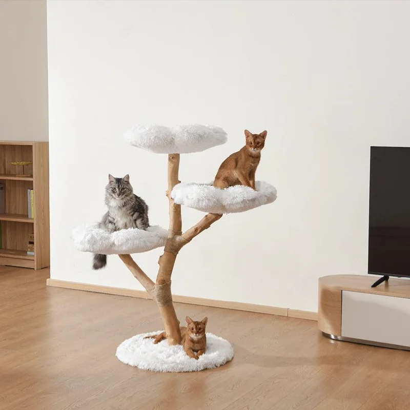 Michu Fluffy Blossom Real Wooden Cat Tree - Premium Quality & Stylish Cat Furniture - Extra Large